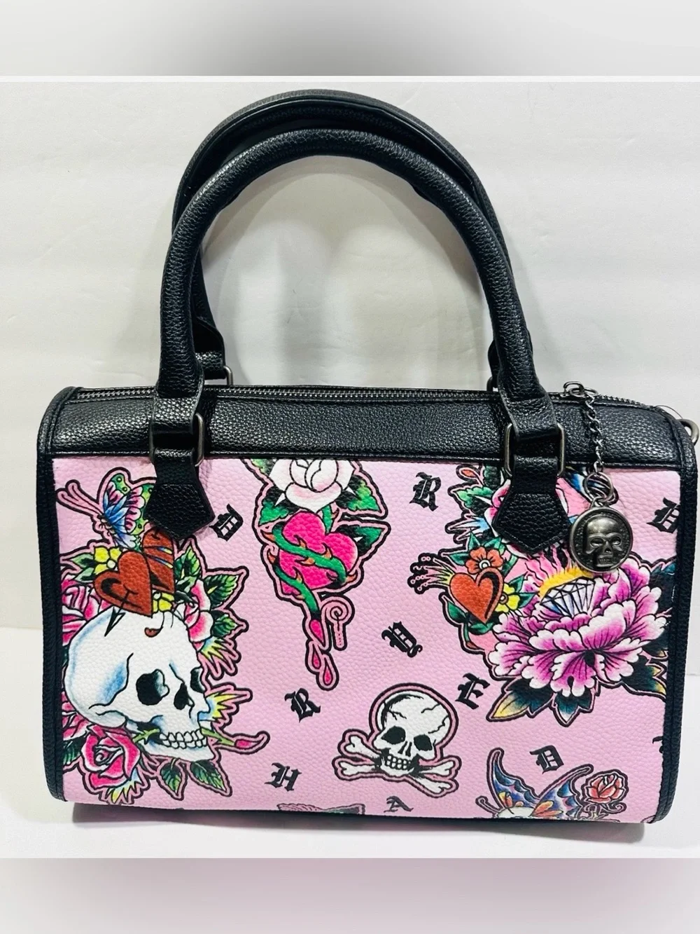 Ed Hardy Pink Floral Tattoo-Print Satchel Handbag
